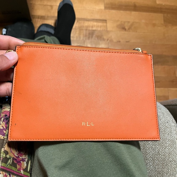 RLL Orange Leather Clutch bag with missing strap overall in great condition - Picture 1 of 11